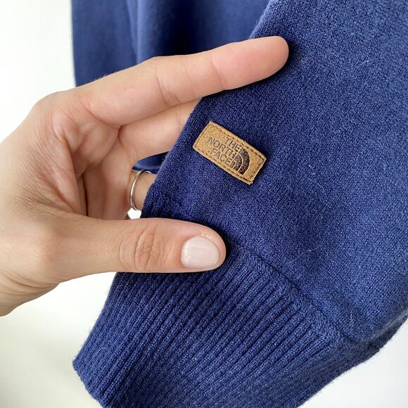 ThE NORTH FACE Sweatshirt Medium Blue Wool & Cotton Mock Neck 1/4 Zip Sweater - Picture 5 of 7